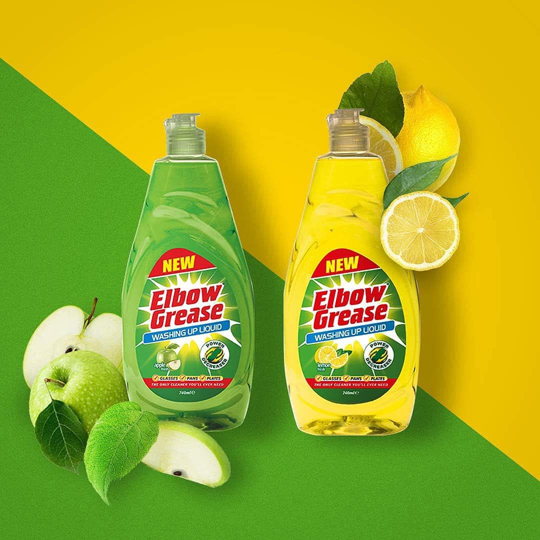 Elbow Grease Washing Up Liquid Lemon Fresh 600ml for Cleaner Dishes Clean Kitchen Degreaser Remove Stains Remove Grime and Grease Glasses Plates Pans