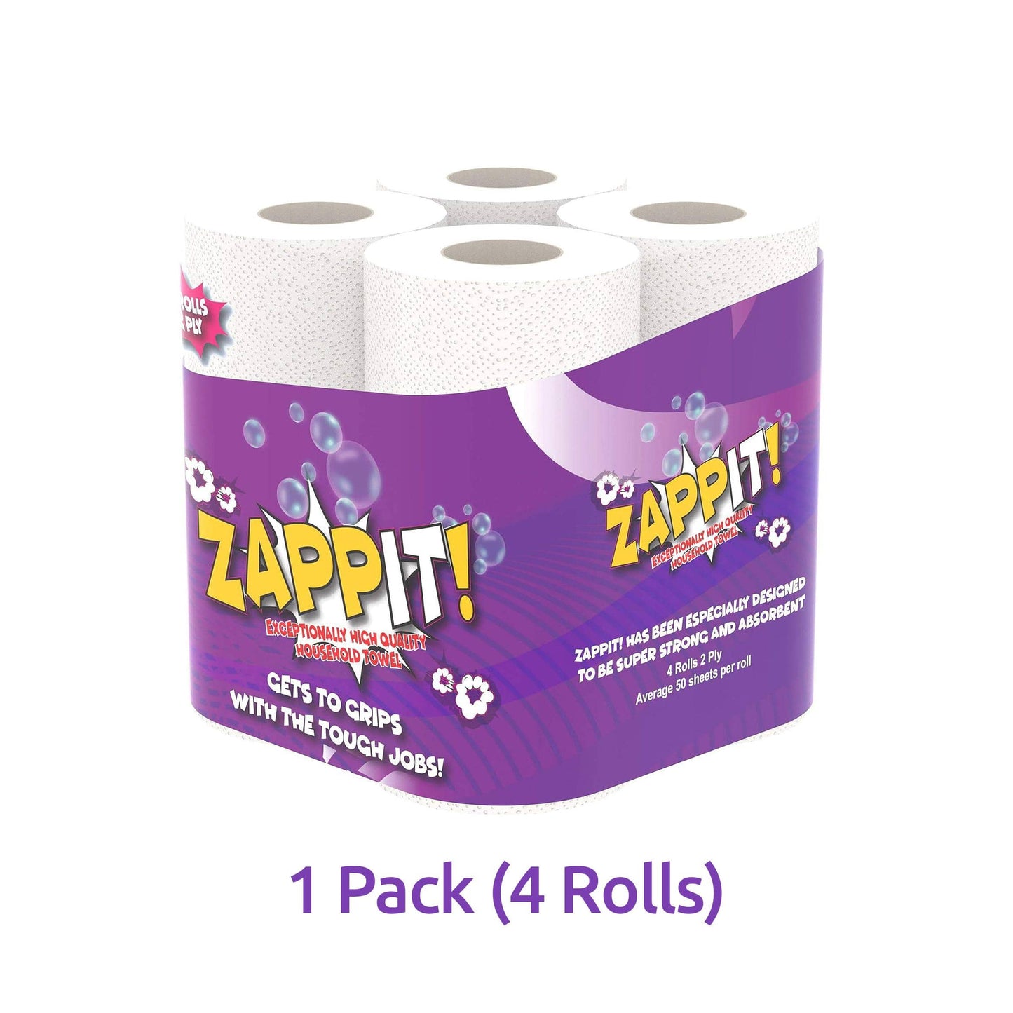 Zappit Kitchen Towels 4 Rolls Pack 2 Ply Micro Absorbent Technology Kitchen Cleaning Hand Wipes Dish Wipes Family Disposable Sustainable 200 Sheets Eco-friendly