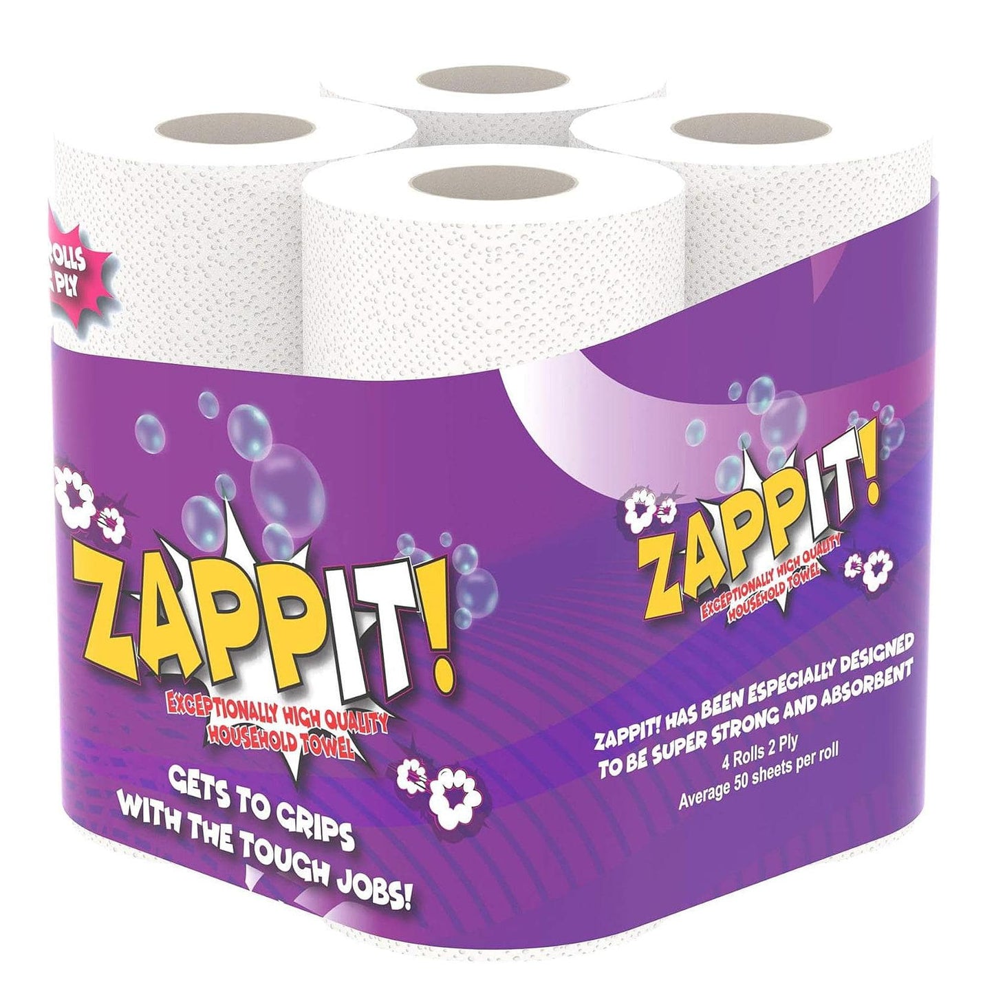 Zappit Kitchen Towels 4 Rolls Pack 2 Ply Micro Absorbent Technology Kitchen Cleaning Hand Wipes Dish Wipes Family Disposable Sustainable 200 Sheets Eco-friendly