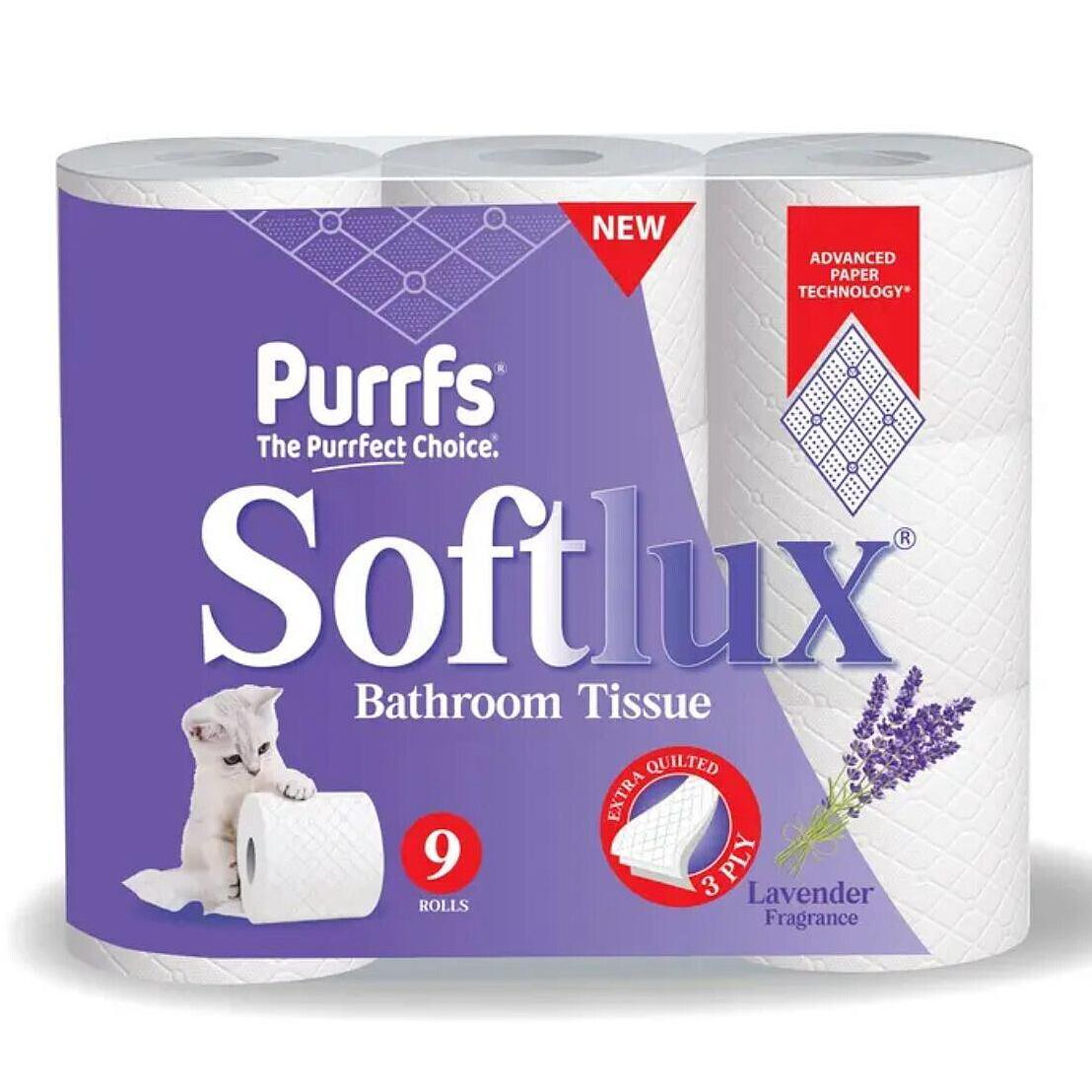 Purrfs Softlux White Toilet Paper 9 Rolls Pack 3 Ply Luxury Premium Quality Perfect Clean Soft Thick Toilet Papers for Kids Adults