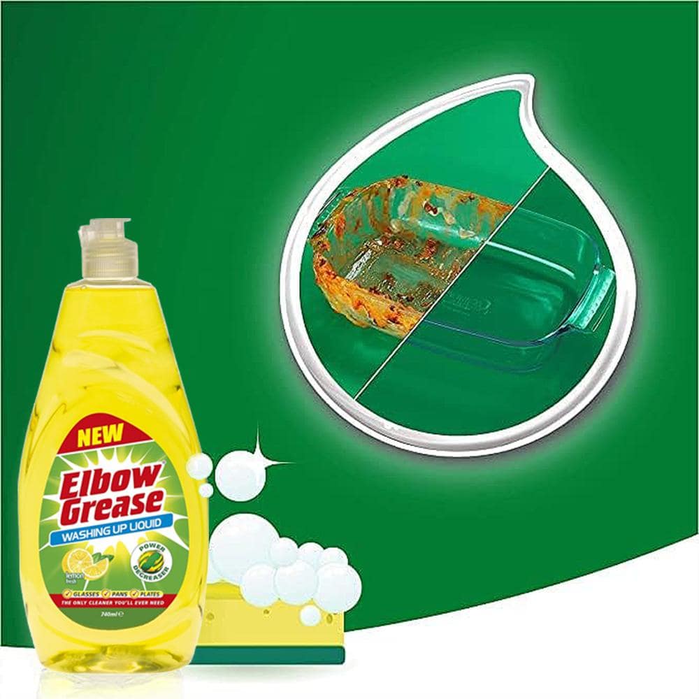 Elbow Grease Washing Up Liquid Lemon Fresh 600ml for Cleaner Dishes Clean Kitchen Degreaser Remove Stains Remove Grime and Grease Glasses Plates Pans